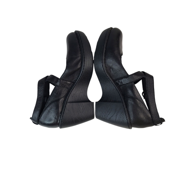 Born Black Leather Mary Jane Cross Strap Wedges Women's Size 7.5 - Picture 8 of 14